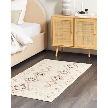 Koberec Koberec béžový bavlna 80 x 150 cm geometrický vzor ručně zdobený ložnice obývák Beliani