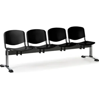 EUROSEAT Plastová lavice do čekáren ISO, 4-sedák, černá, chrom nohy
