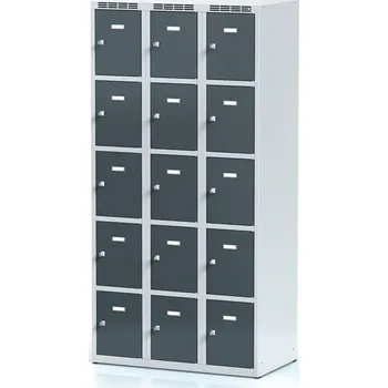 Šatní skříň Alfa 3 Šatní skříňka S6 s úložnými boxy, 15 boxů, 1800 x 900 x 500 mm, cylindrický zámek, tmavě šedé dveře