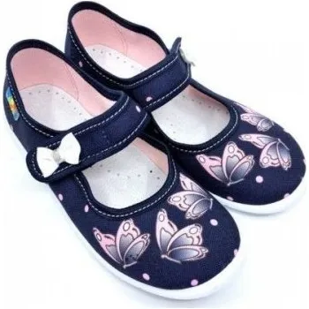 Dívčí pantofle Papuče PEON MI001 MA -modrá/ motýlci-dívčí Velikost: 27