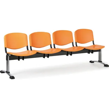 EUROSEAT Plastová lavice do čekáren ISO, 4-sedák, oranžová, chrom nohy