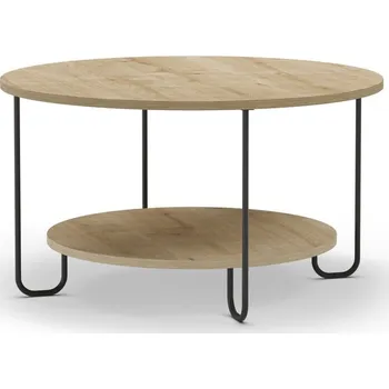 Konferenční stolek Kulatý konferenční stolek s deskou v dubovém dekoru v přírodní barvě ø 80 cm Tonka – Marckeric ID_1597850