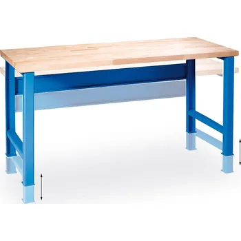Dílenský stůl Výškově nastavitelný pracovní stůl do dílny GD, buková spárovka, 2000 x 800 x 850 - 1050 mm, modrá