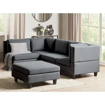 Pohovka Modulární rohová pohovka tmavě šedé látkové čalounění 4místná pravostranná s taburetem moderní styl obývací pokoj Beliani