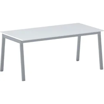 Psací stůl Jednací kancelářský stůl PRIMO BASIC, 180x90 cm, šedostříbrná podnož, bílá