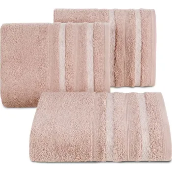 Osuška pudrová, bordura bílé melanžové pruhy 70x140cm