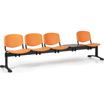 EUROSEAT Plastová lavice do čekáren ISO, 4-sedák, se stolkem, oranžová, černé nohy