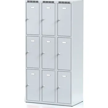Šatní skříň Alfa 3 Šatní skříňka S6 s úložnými boxy, 9 boxů, 1800 x 900 x 500 mm, otočný zámek, šedé dveře