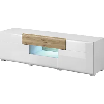 Televizní stolek HAMAL TV stolek, dub san remo/bílý lesk + vyzvednutí ZDARMA