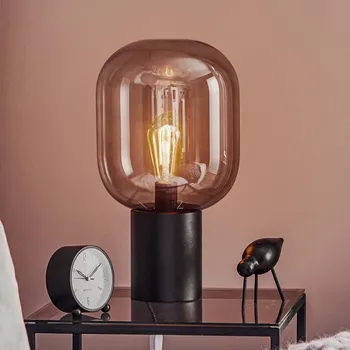 Lampička Markslöjd Stolní lampa Brooklyn, stínidlo kouřově šedé, 44cm - kabel 200 cm černá, kouřově šedá 1 x 60 W - Doprava zdarma