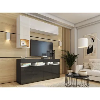 Obývací stěna Obývací stěna ANTOFALLA 2, černá/černý lesk/bílá/bílý lesk + vyzvednutí ZDARMA