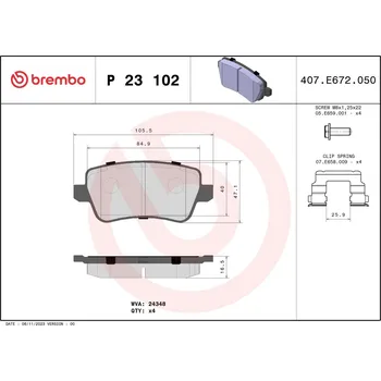 Brzdová destička Sada brzdových destiček, kotoučová brzda BREMBO P 23 102