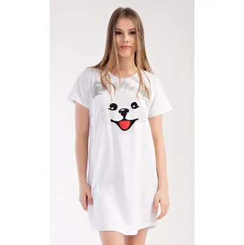Dámská noční košile Vienetta Dámská noční košile s krátkým rukávem Štěně Barva: Šedá - světle, Velikost: S