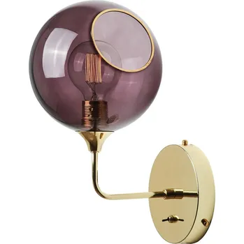 Lampička DESIGN BY US Ballroom Short nástěnné svítidlo, fialová barva, sklo, ručně foukané - Ø stínidla 20 cm; Ø nástěnného držáku 15 cm fialová, zlatá 1 x 40 W - Doprava zdarma