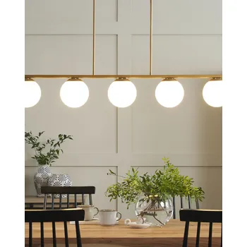 Závěsná lampa zlatý kov 62 cm 5 světel zlatá stínidla bílé sklo glamour design kuchyň jídelna Beliani