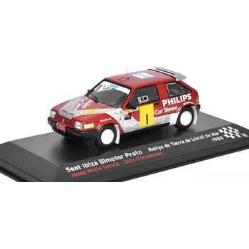 autíčko Seat Ibiza Bimotor Proto #1 1988 Servia / Corominas 1:43 - časopis s modelem Seat Ibiza Bimotor Proto No.1 1988 Rallye de Tierra de Lioret de Mar - kovový model auta