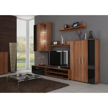 Obývací stěna Obývací stěna MANGONA, švestka/černý lesk, 5 let záruka + vyzvednutí ZDARMA