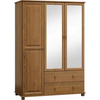 Šatní skříň Skříň 3D BHAGIRA 6, šíře 133 cm, masiv borovice, moření: dub + vyzvednutí ZDARMA