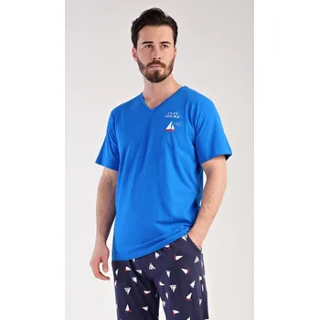 Pánské pyžamo Vienetta MAN Pánské pyžamo dlouhé Loďka Barva: Modrá, Velikost: 2XL