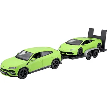 autíčko Lamborghini Urus s přívěsem a Lamborghini Huracan Coupe 1:24 - Maisto Lamborghini Urus + přívěs + Lamborghini Huracan Coupe - kovový model auta