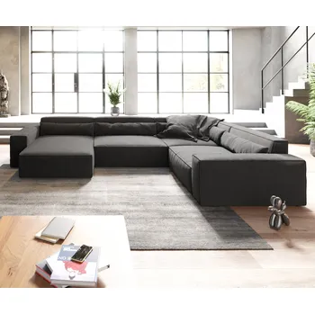 Ložnicová sestava DELIFE Pohovka ve tvaru "U" Sirpio XL 360x260 cm mikrovlákno černá lenoška variabilní