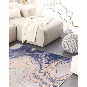 Bytový textil koberec béžový a modrý 160 x 230 cm abstraktní dekorativní vzor obývací pokoj Beliani