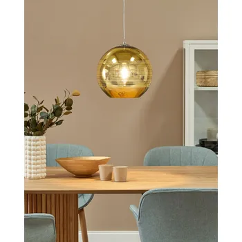 Stropní lampa zlatá sklo 125 cm kulatá ve tvaru koule na 1 žárovku lesklá moderní světlo Beliani