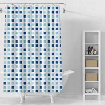 Sprchový závěs 180x180cm, vinyl, bílá, modré kostky