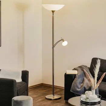 Lampička Stropní reflektor BANKAMP Opera se stmívatelným ramenem nikl matný nikl, chrom, bílá satinovaná LED 50 W + 3,3 W (čtecí rameno) - Doprava zdarma