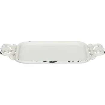 Stolování Bílý antik kovový tácek - 16*8*1 cm