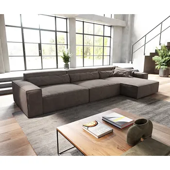 Pohovka DELIFE Rohová pohovka Sirpio XL 370x170 cm mikrovlákno khaki hnědá variabilní lenoška