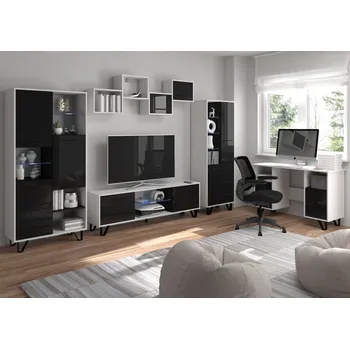 Dětský pokoj Studentský pokoj PRUDHOE 2, bílá/černý lesk, 5 let záruka + vyzvednutí ZDARMA