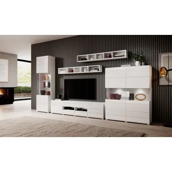 Obývací stěna Obývací pokoj HAMAL, bílá/bílý lesk + vyzvednutí ZDARMA