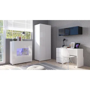 Obývací stěna ArtGiB Dětský pokoj CALABRINI II | bílá-bílý lesk/černá-černý lesk