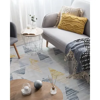 Koberec Koberec šedožlutý polyester 160 x 230 cm nízký vlas trojúhelníky tištěné obdélníkové Beliani