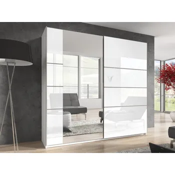 Šatní skříň BETA šatní skříň se zrcadlem 221, bílá/bílý lesk + vyzvednutí ZDARMA