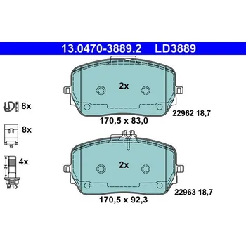 Brzdová destička Sada brzdových destiček, kotoučová brzda ATE 13.0470-3889.2