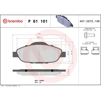 Brzdová destička Sada brzdových destiček, kotoučová brzda BREMBO P 61 101