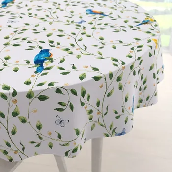 ubrus Bavlněný kulatý ubrus Sandra SA-501 Modří ptáčci a větvičky na bílém Ø 40 cm