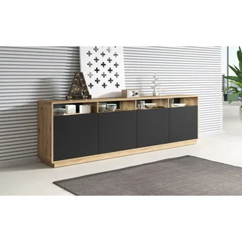 Komoda ZACARRIA komoda čtyřdvéřová, dub taurus/černý supermat +možnost VÝNOSU + vyzvednutí ZDARMA