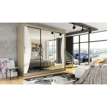 Šatní skříň Šatní skříň ANDE IV, dub sonoma/bílý mat/zrcadlo +možnost VÝNOSU + vyzvednutí ZDARMA