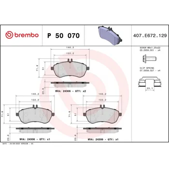 Brzdová destička Sada brzdových destiček, kotoučová brzda BREMBO P 50 070
