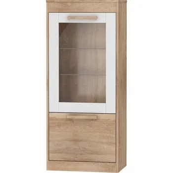 police Vitrína GATTON 1D nízká, dub sonoma/bílý lesk, 5 let záruka + PROVĚŘENO zákazníky + vyzvednutí ZDARMA