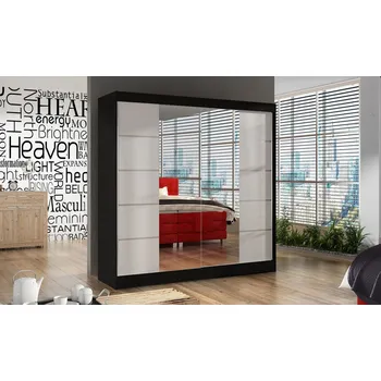 Šatní skříň Šatní skříň se zrcadlem HEMIS V, černá/bílá + vyzvednutí ZDARMA