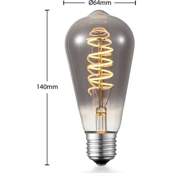 Lampička Lucande LED žárovka E27 ST64 4W kouřová 1 800 K stmívatelná