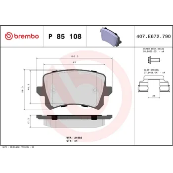 Brzdová destička Sada brzdových destiček, kotoučová brzda BREMBO P 85 108