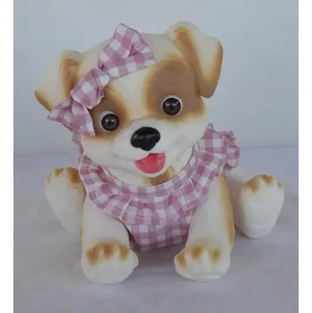 plyšák Hnědo-bílý pejsek v růžovo-bílých kostkovaných šatech od RosaToys (WHITE DOG 23 CM )