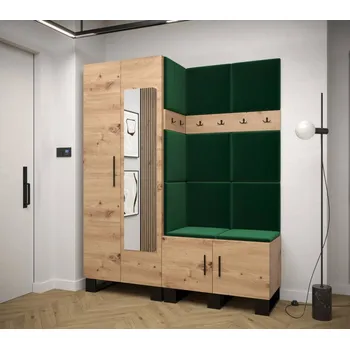 Předsíňová stěna Předsíňová stěna se zrcadlem Artin 14 - dub Artisan Barva: Tmavě zelená - Manila 35