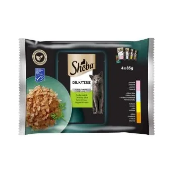 Krmivo pro kočku Sheba Delicacy in jelly smíšený výběr 4 x 85 g kapsa losos bílá ryba kuře krůta