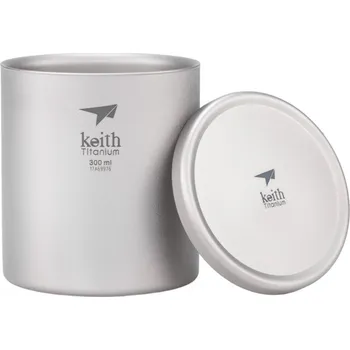 Kempingové nádobí Keith Titanový thermo hrnek s víčkem Mug Double Wall 300 ml